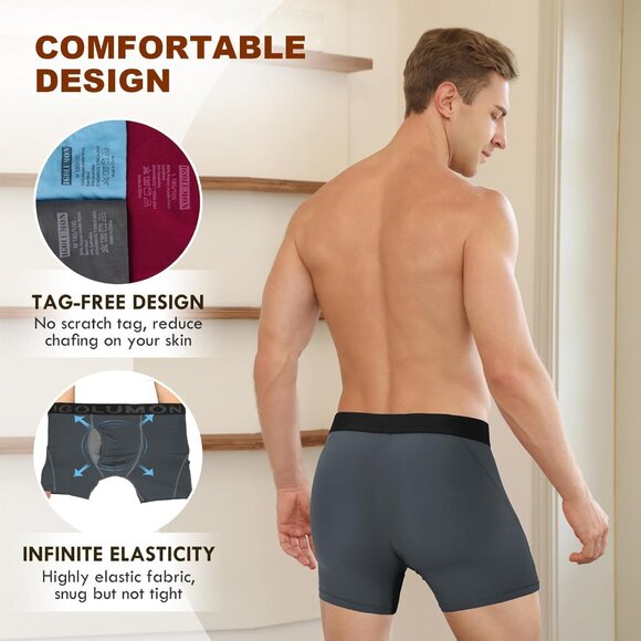 ⚡Men’s Boxer Briefs 7 Pack Breathable Bamboo Rayon Soft Trunks w Pouch - Picture 5 of 7